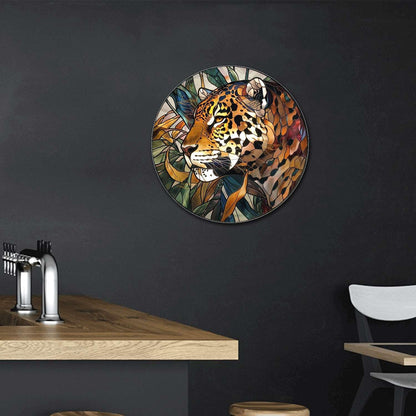 Lygond Metal Sign Tin Sign Circular Stained Glass Jaguar Tin Sig For Pet 8×8 Inches