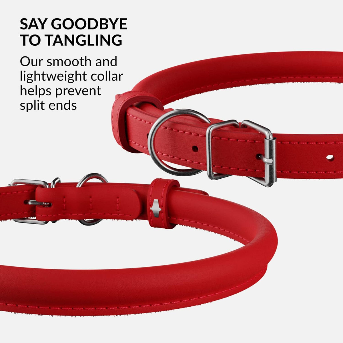 CollarDirect Rolled Leather Dog Collar, Soft Padded Round Puppy Collar, Handmade Genuine Leather