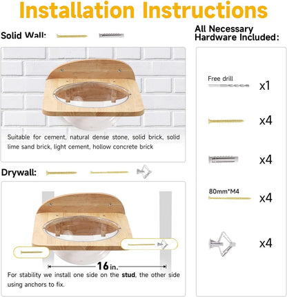 FUKUMARU Cat Wall Furniture Set, Transparent Capsule Kitten Walls Shelves with 2 PCS Pedals