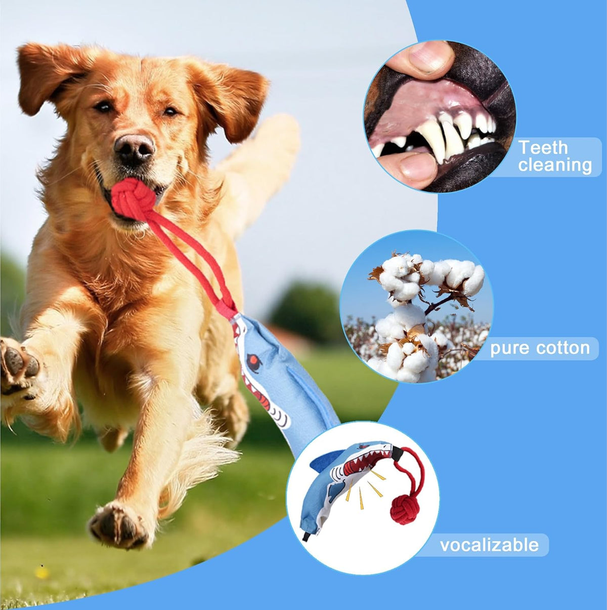 Dog tug of war Toy with Handle,Interactive Dog Toys with Squeak for Aggressive chewers, Durable
