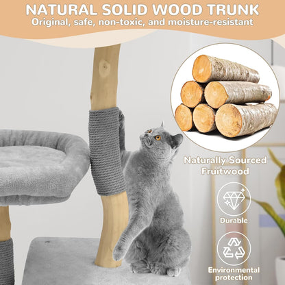 Modern Cat Tree for Large Cats - Multi-Level Wooden Tower with Scratching Posts, Large Jumping