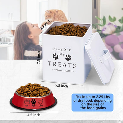 Meraki Home Farmhouse Cat Food and Treats Containers + Feed Scoop + Pet Food Bowl - Tight Lids