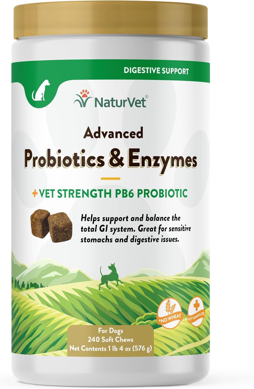 NaturVet Advanced Probiotics & Enzymes, PB6 Dog Soft Chews to Help Sensitive Stomachs and Digestive
