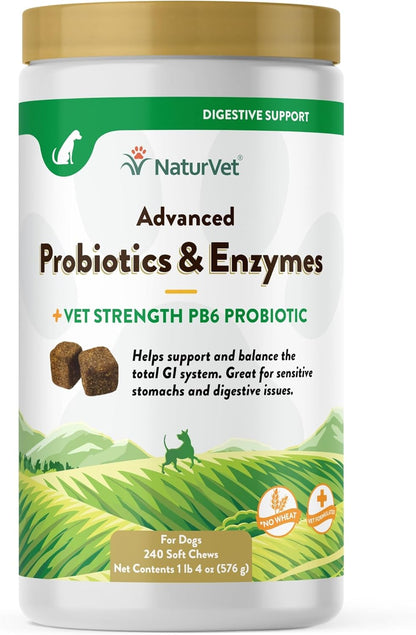 NaturVet Advanced Probiotics & Enzymes, PB6 Dog Soft Chews to Help Sensitive Stomachs and Digestive