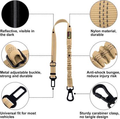 Plutus Pet Dog Seat Belt for Car, Adjustable Dog Car Harness with Carabiner Clip, Reflective Safety