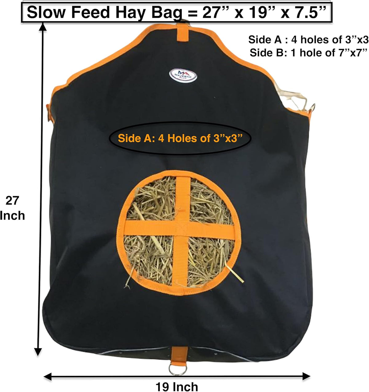 Majestic Ally Nylon Hay Feeder Tote Bag for Horse, Goat, Sheep - Double Sides Open Feed Hole with