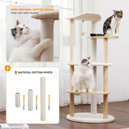 PETEPELA Wood Cat Tree Tower for Indoor Cats,5-Level Cat Climbing Tree Cat Play House with Sisal