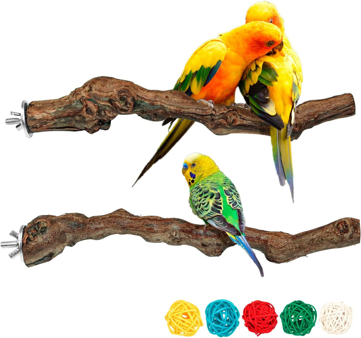 2 Packs Parrot Perch Stand,Natural Grapevine Wood Perch Parrots Cage Perch Toys Suitable for Small