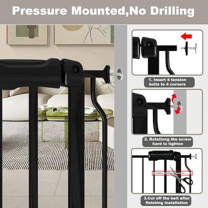 Narrow Baby Gate for Doorways Stairs, 24-29" Wide Pressure Mounted Walk Through Metal Auto Close
