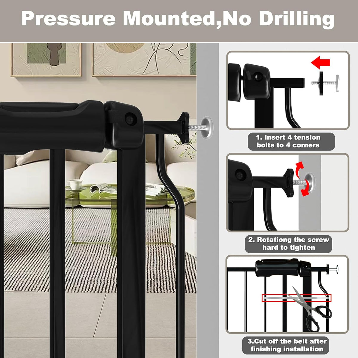 Fairy Baby Extra Wide Baby Gate 81.1-85.8 Inch Wide, Walk Through Pressure Mounted No Drill, Long