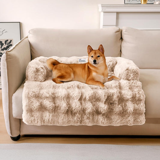 FUNNY FUZZY Pet Fluffy Fuzzy Couch Cover, Calming Washable Dog Bed Sofa Protector Pets Mat for