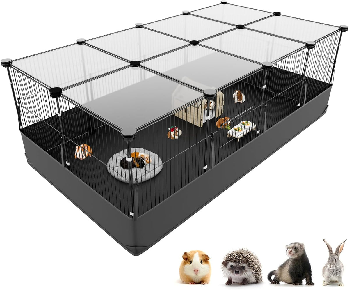 Tresbro Guinea Pig Cage with Top Cover & 12 Panels, Triple Fixing Measures Small Animal Playpen
