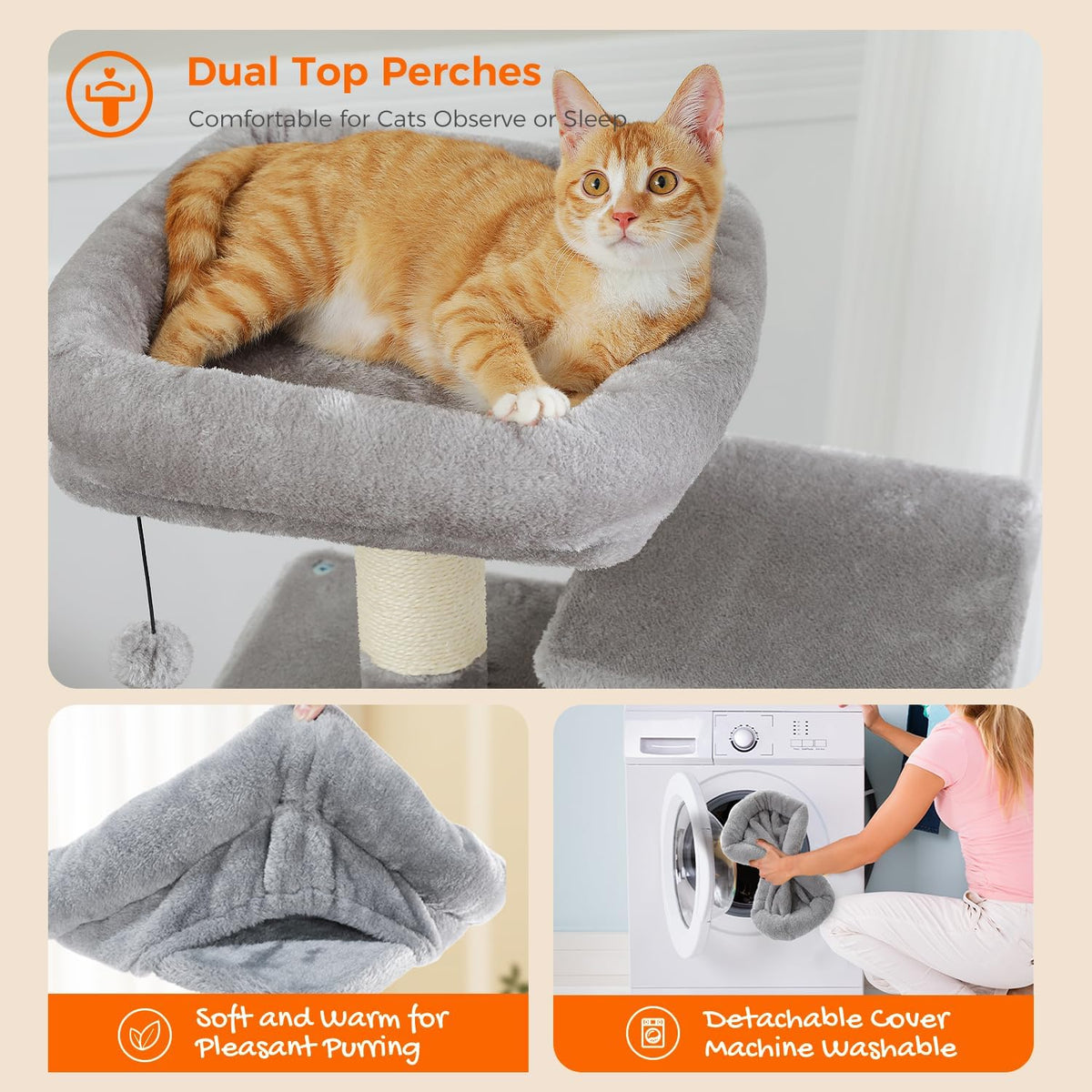 PAWZ Road Cat Tree, 53.5 Inches Tall Cat Tower with Spacious Hammocks, Condos and Scratching Posts