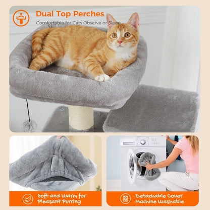 PAWZ Road Cat Tree, 53.5 Inches Tall Cat Tower with Spacious Hammocks, Condos and Scratching Posts