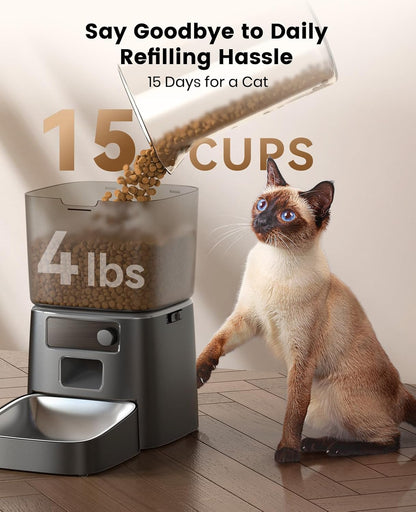 oneisall Automatic Cat Feeder, WiFi Cat Food Dispenser with App Control, Auto Cats Feeder Automatic