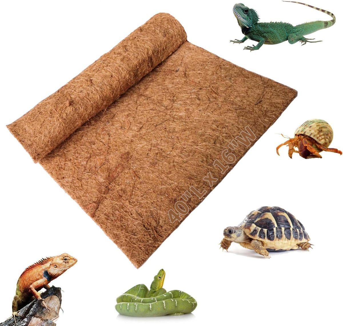 Hamiledyi Reptile Carpet 40" L x 16" W Natural Coconut Fiber Tortoise Carpet Mat for Pet Terrarium