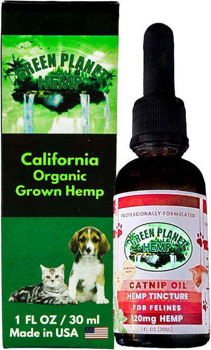 Pet Hemp Oil | Dogs and Cats | Catnip Oil | Green Planet Hemp | 120MG Organic Tincture | 100%