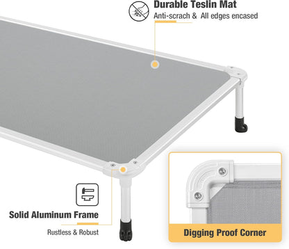 Veehoo Chew Proof Elevated Dog Bed - Cooling Raised Pet Cot - Silver Aluminum Frame and Durable