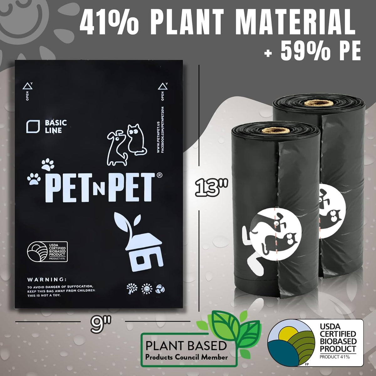 Pet N Pet 1080 Counts Black Poop Bags for Dogs, 41% Plant Based & 59% PE Extra Thick Dog Poop Bags