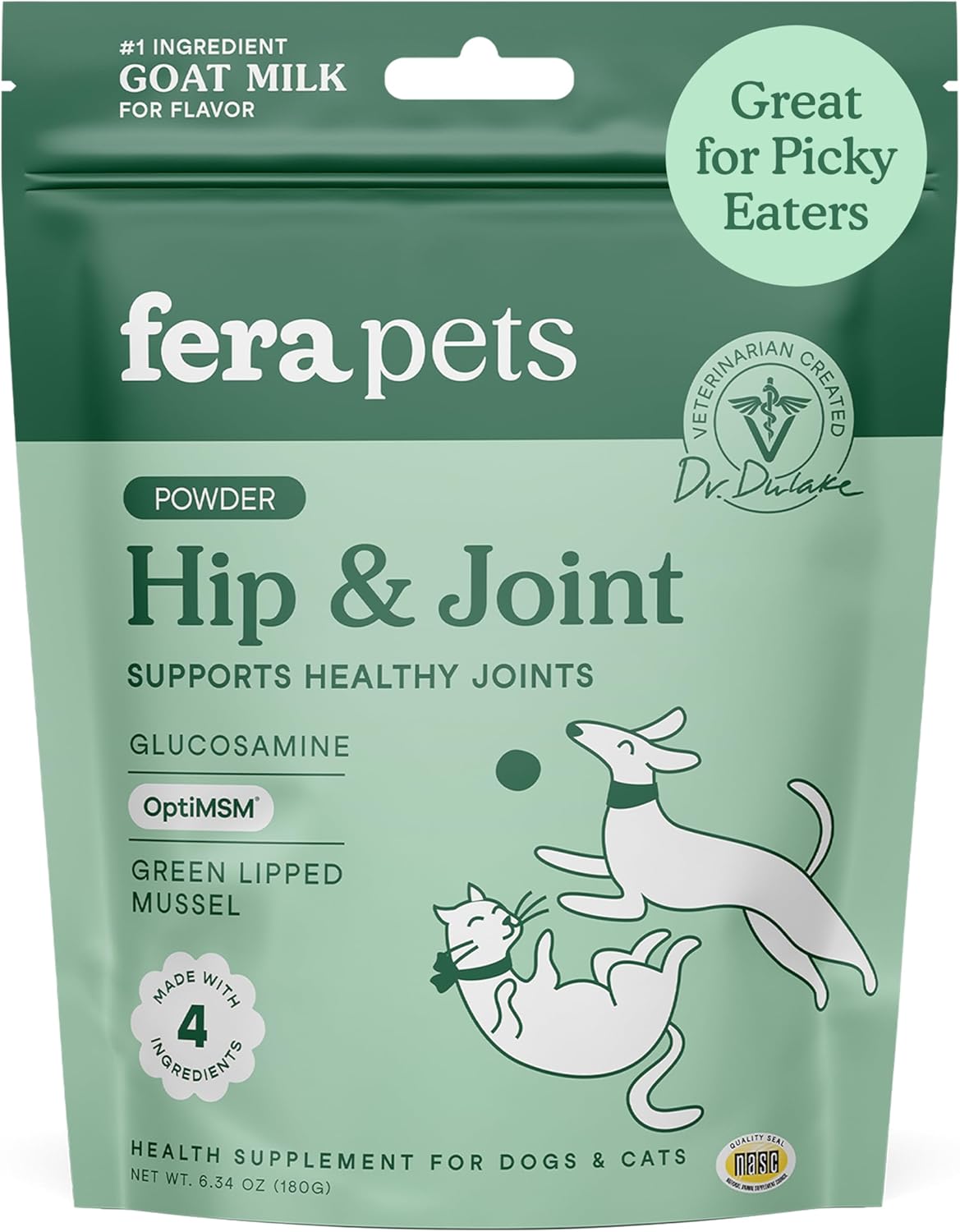 Fera Pets Goat Milk - Cat & Dog Hip and Joint Support with Glucosamine, MSM & Green Lipped Mussel