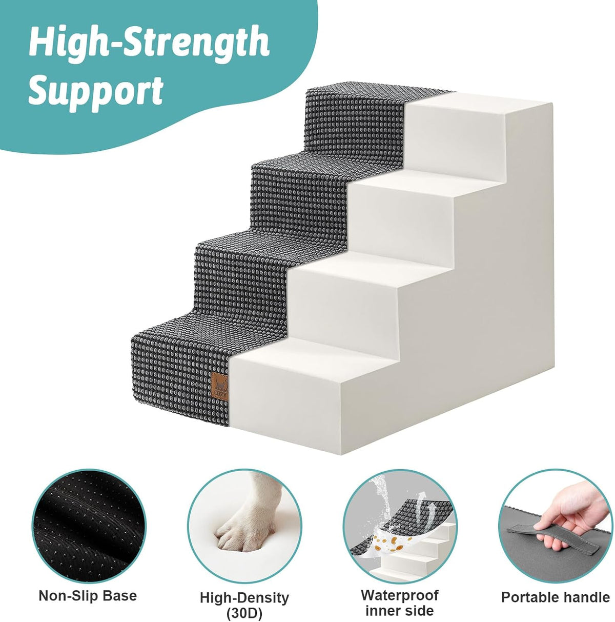 Dog Stairs for Small Dogs, 4 Tier Wider Pet Stairs for Couch and Beds, 17.7" H Non-Slip Dog Steps