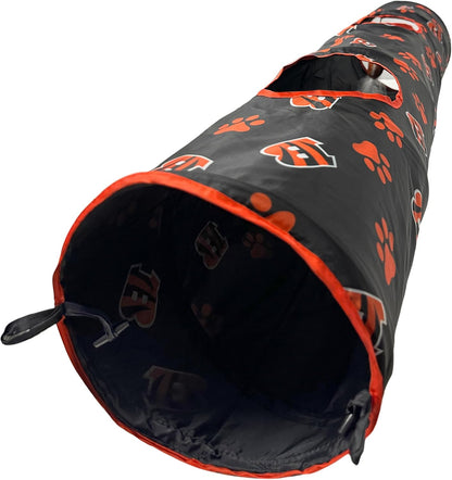 NFL Cincinnati Bengals Cat Tunnel Tube Toy with Plush Football Catnip and Feathers Collapsible