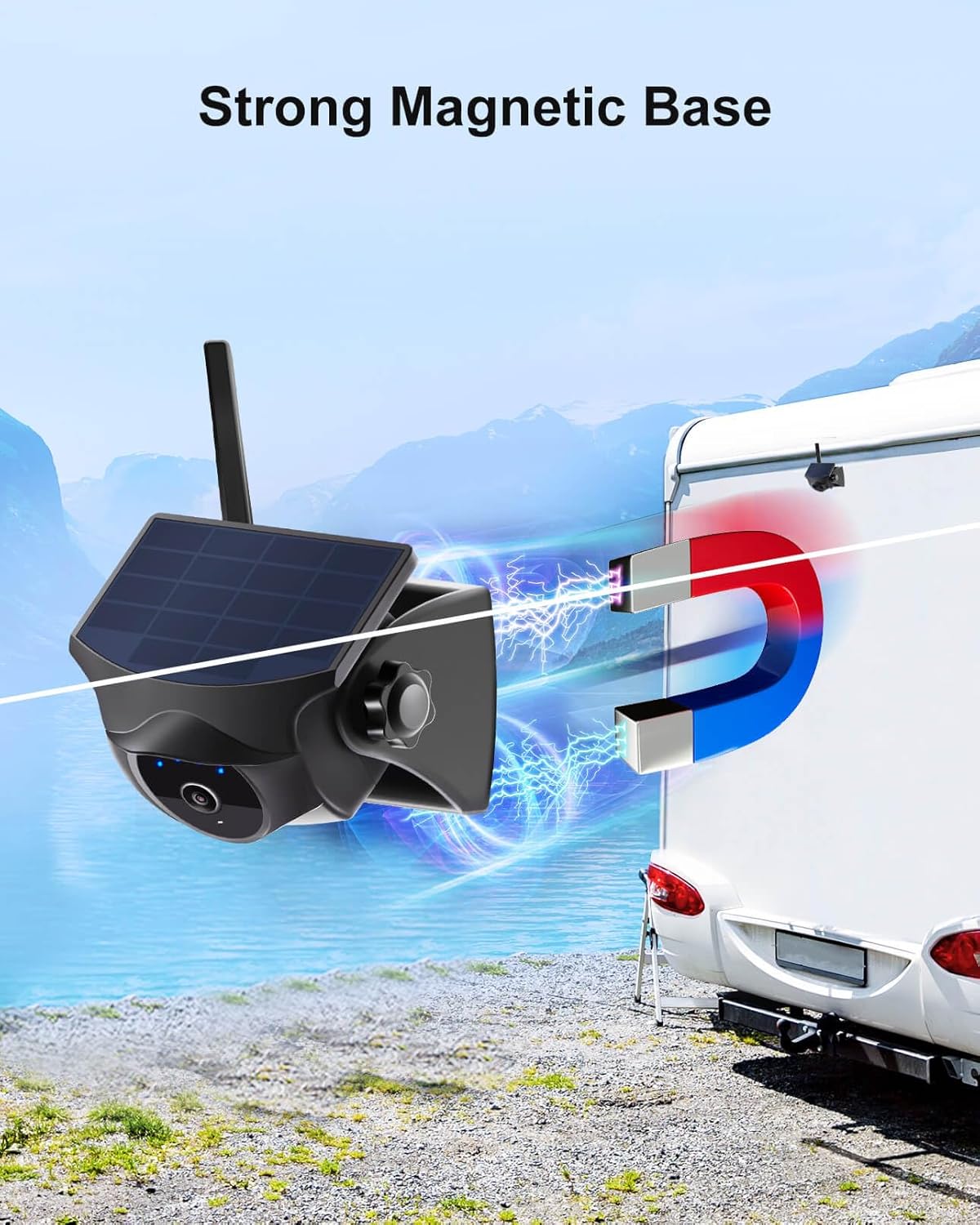 1080P Solar Wireless Backup Camera - Magnetic Hitch Rear Front Camera with Night Vision, 365-Day