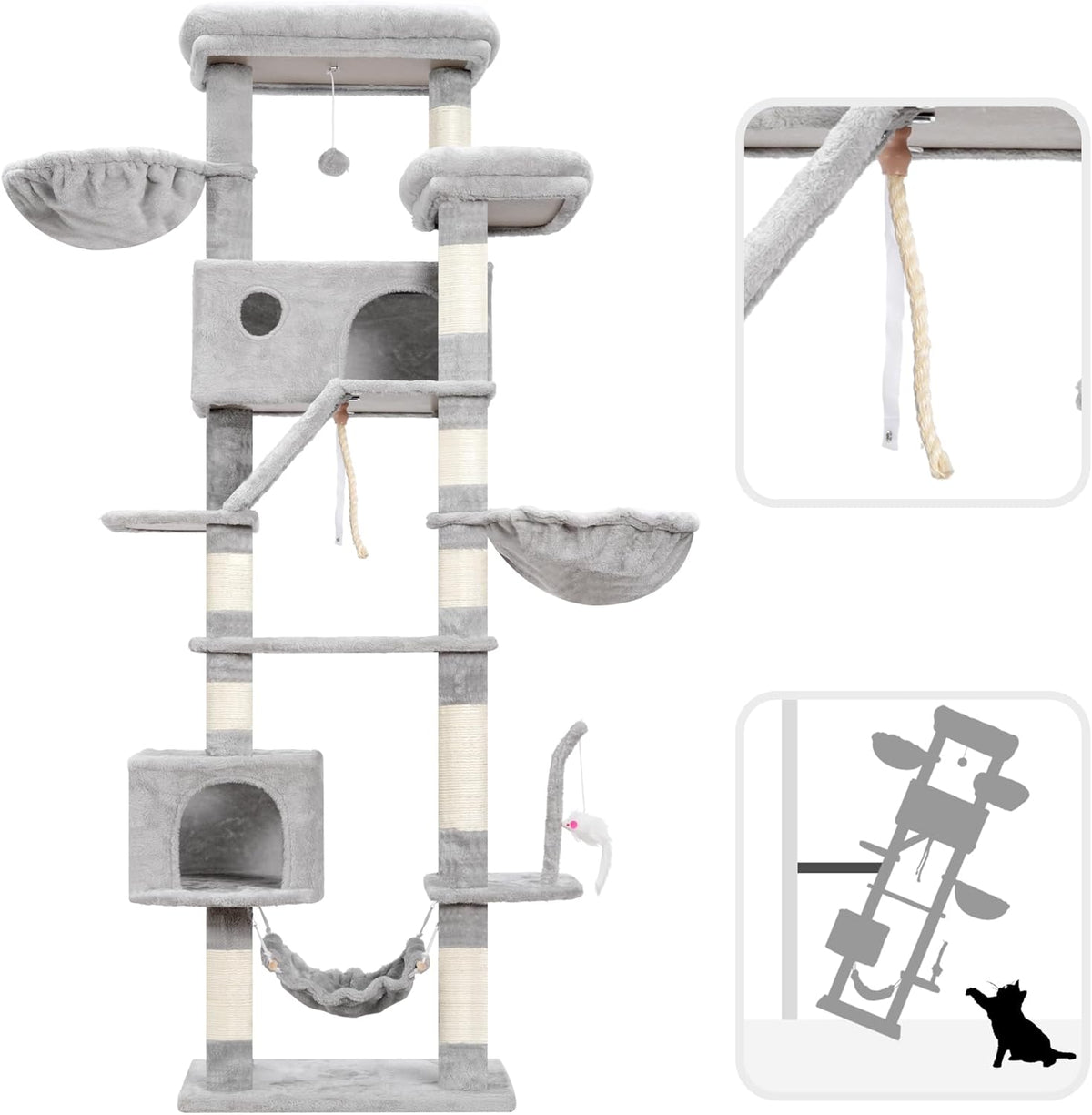 Cat Tree for Large Cats, 78.7"(200cm) Tall Cat Tower for Indoor Cats Multiple Cats with Large Top