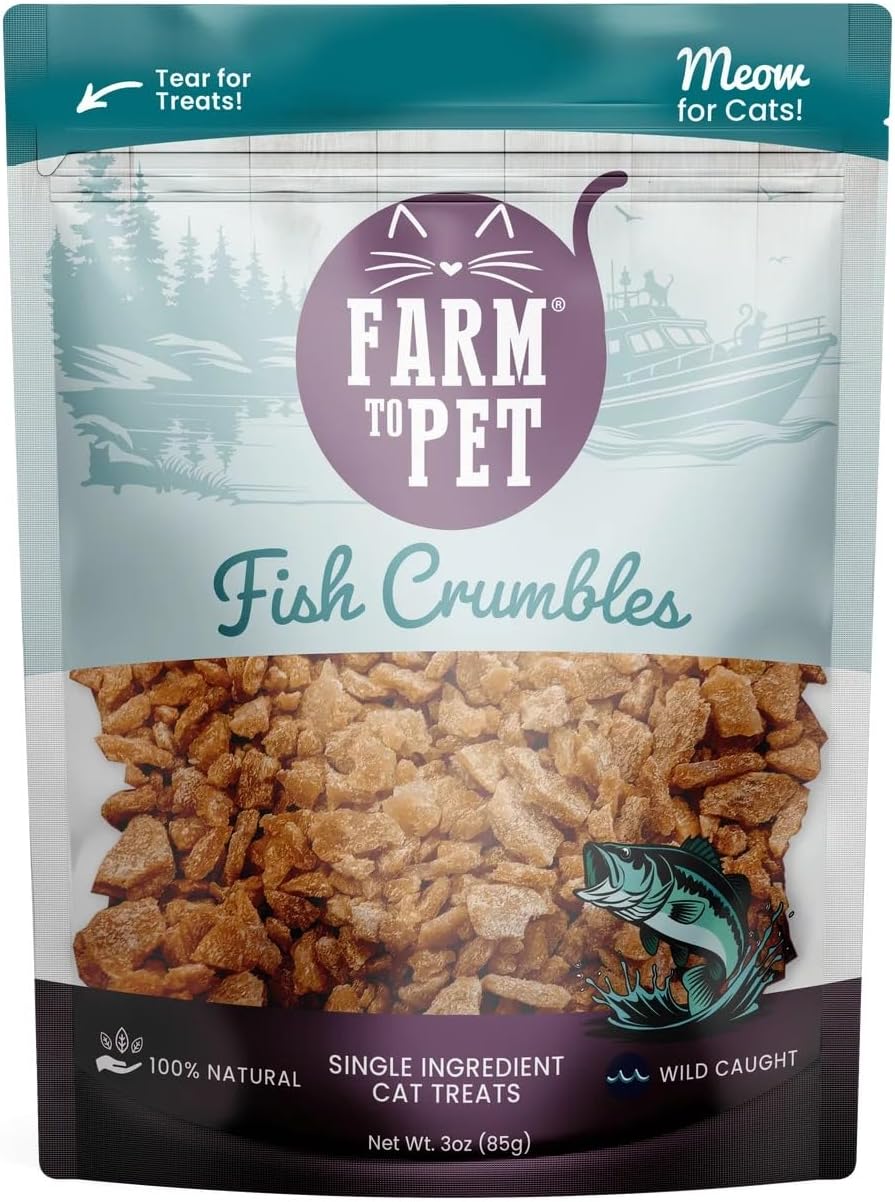 Farm To Pet - Cat Treat Crumbles - 3 oz Single Ingredient Fish Treat and Snacks - Healthy for