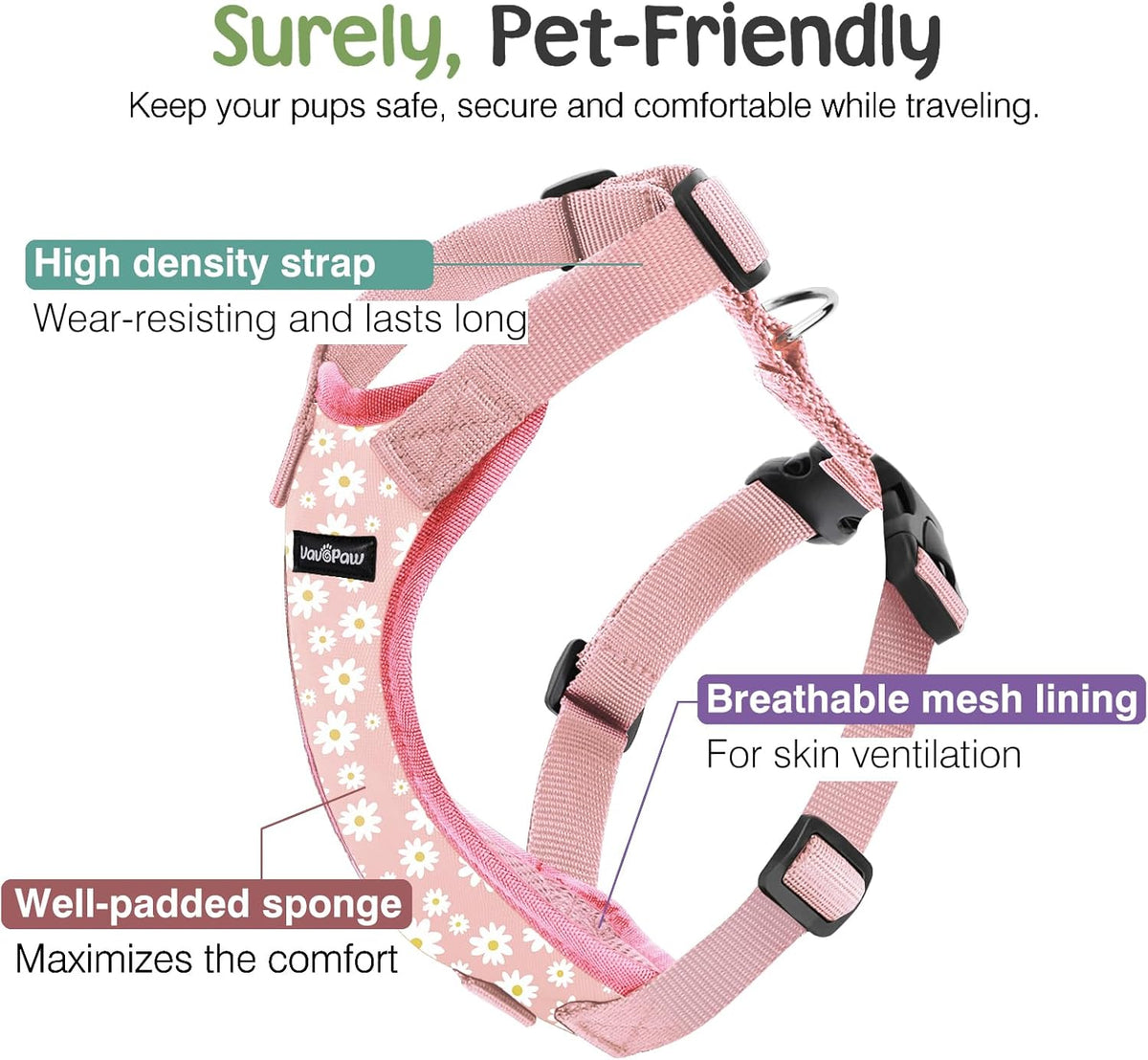 Dog Seat Belt, Safety Vest Dog Car Harness with Adjustable Buckle Dog Seat Belt for Vehicle Nylon