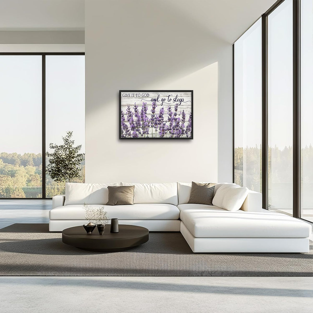 Large Lavender Wall Art for Living Room, Framed Oversized Rustic Floral Wall Decor Christian Give