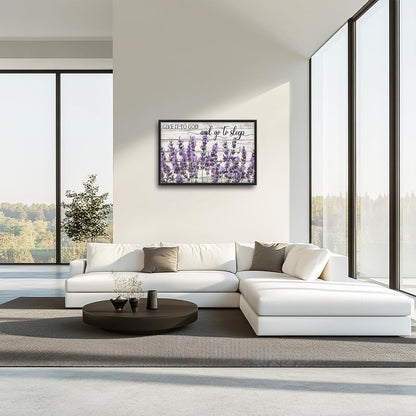 Large Lavender Wall Art for Living Room, Framed Oversized Rustic Floral Wall Decor Christian Give