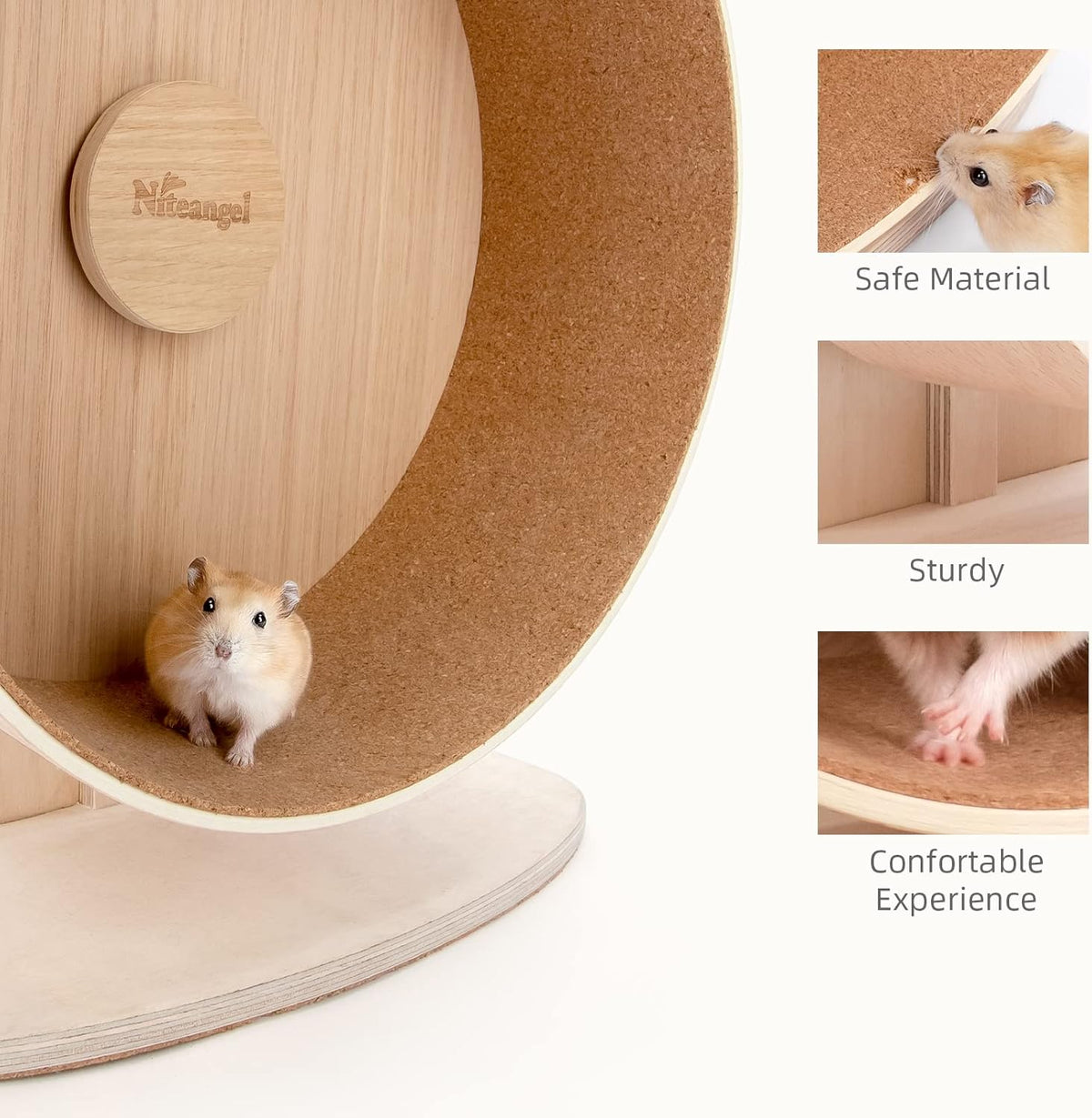 Niteangel Wooden Hamster Exercise Wheel: - Silent Hamster Running Wheel for Hamsters Gerbil Mice