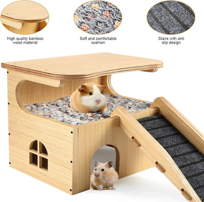Upgraded Thickened Board Wooden Guinea Pig Castle Hideout - Spacious & Long-Lasting Small Pet