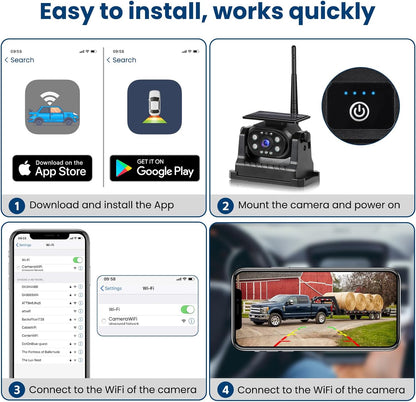 Hikity Wireless Backup Camera Solar Magnetic WiFi, HD 1080P Rechargeable Rear View Camera for