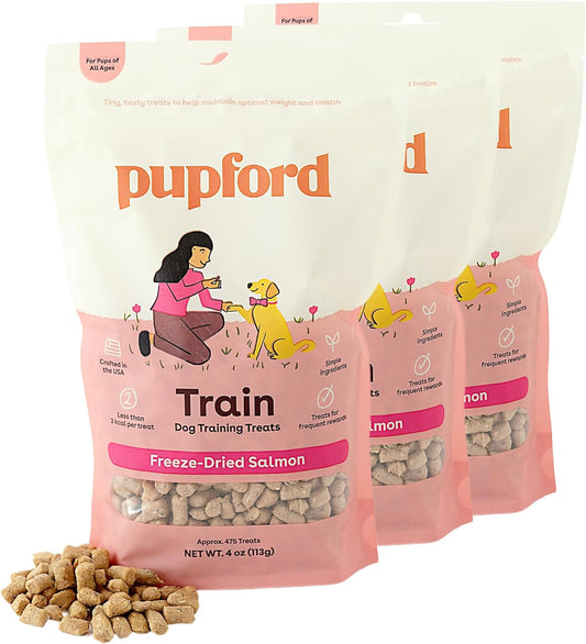 Pupford Freeze Dried Training Treats for Dogs & Puppies, 1400+ Two Ingredient Bites (Salmon, 4 oz