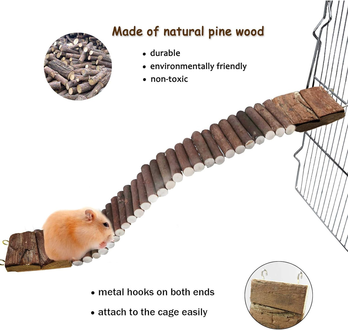 Hamiledyi Hamster Suspension Bridge Rat Long Bendy Bridge Wooden Climbing Ladder Cage Accessories