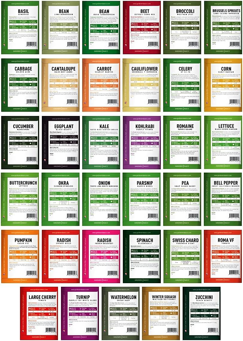 Gardeners Basics Survival Vegetable Seeds Garden Kit Over 16,000 Seeds Non-GMO and Heirloom, Great