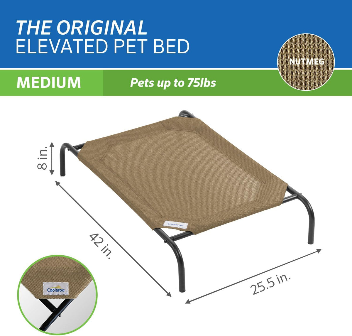Coolaroo Original Elevated Dog Bed - Breathable Off-The-Ground Pet Bed with Cooling Fabric, Joint
