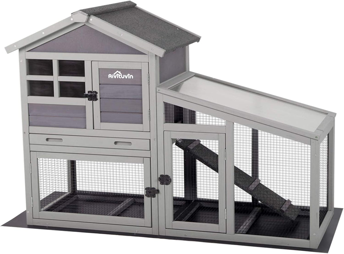 Aivituvin Rabbit Hutch Outdoor Chickecn Coop Indoor Bunny Cage with Pull Out Tray,Upgrade