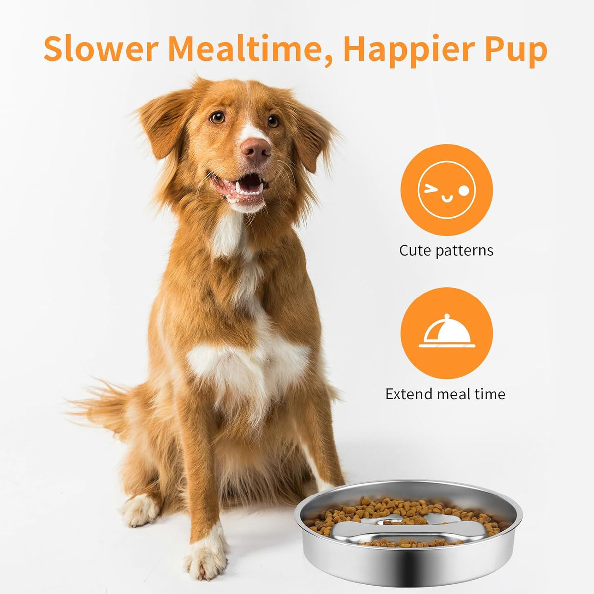 Slow Feeder Dog Bowl - 2 Cups Stainless Steel Dog Slow Feeder Food Bowl, Metal Non-Slip Lick