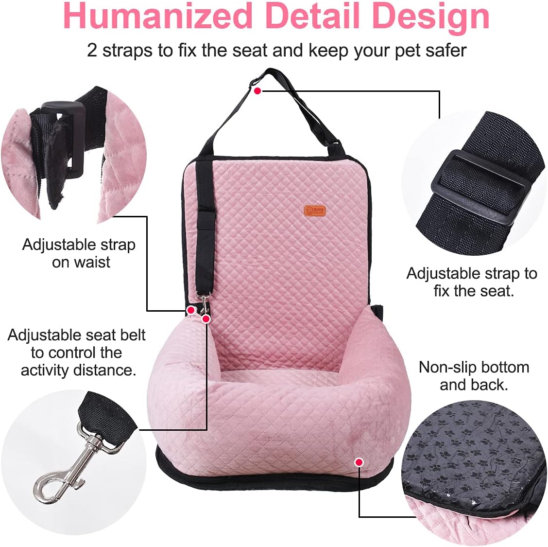 Dog Car Seat for Small Medium Dogs Up to 40lbs, Detachable Washable Soft Pet Booster Travel Bed for