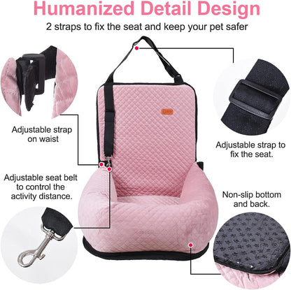 Dog Car Seat for Small Medium Dogs Up to 40lbs, Detachable Washable Soft Pet Booster Travel Bed for