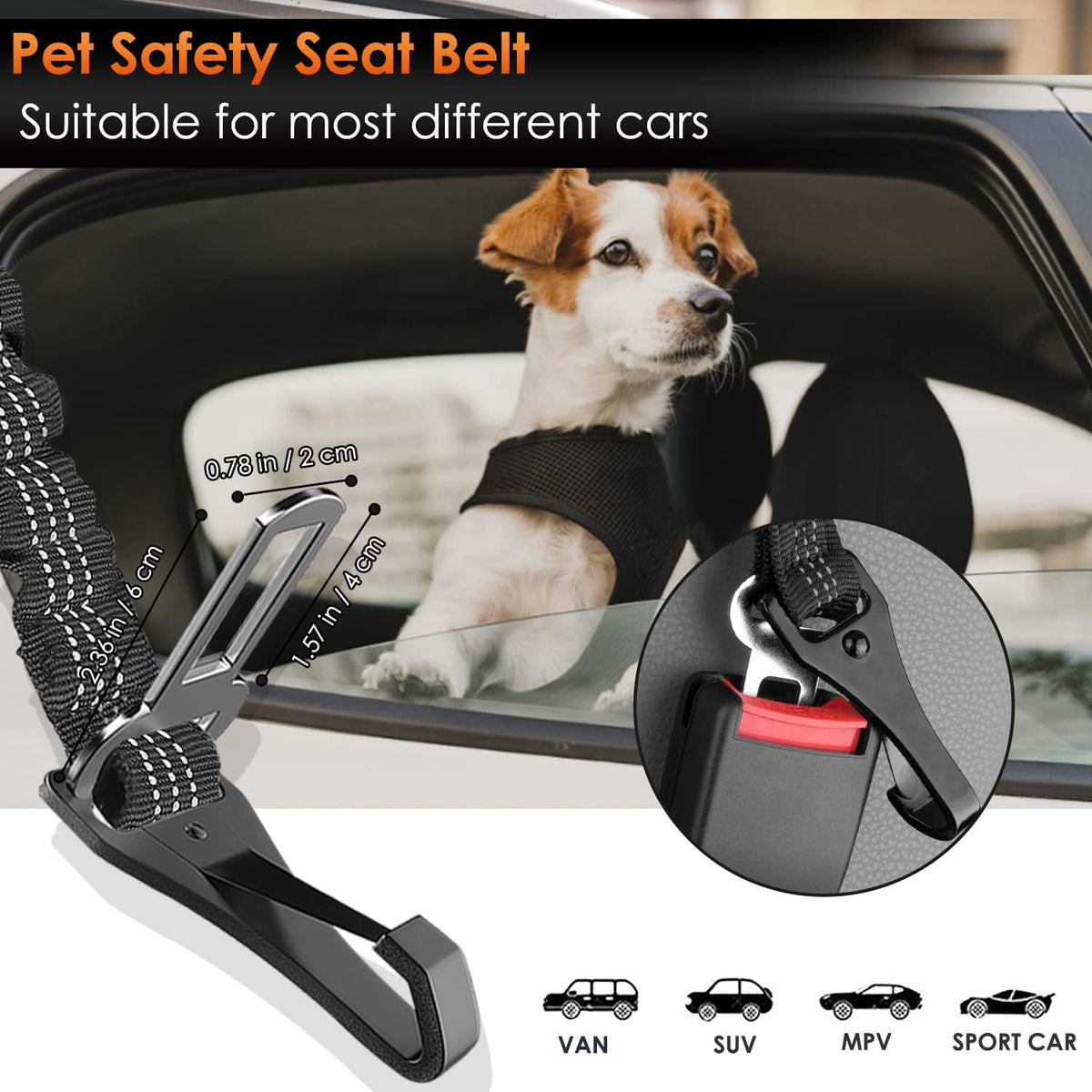 SlowTon Dog Seat Belt, Adjustable Dog Safety Belt Leash, 2 in 1 Latch Bar Attachment Dog Car