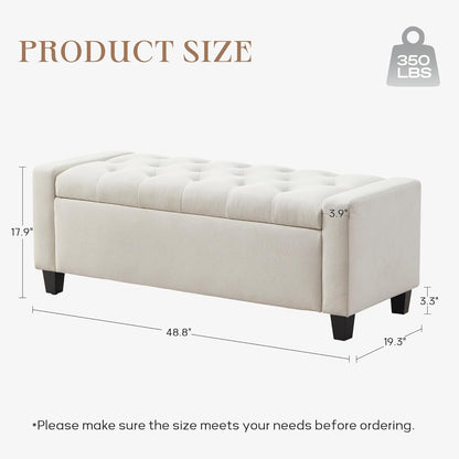 Ottoman with Storage, 48.8" Fabric Storage Ottoman Bench with Hinge, Bedroom Bench, Upholstered