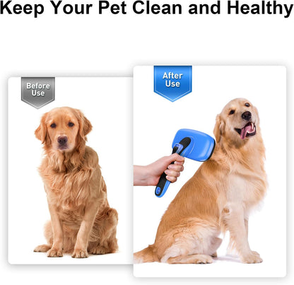 Dogs Cats Self Cleaning Slicker Brush for Shedding & Grooming Any Breed of Pets, Removes Loose