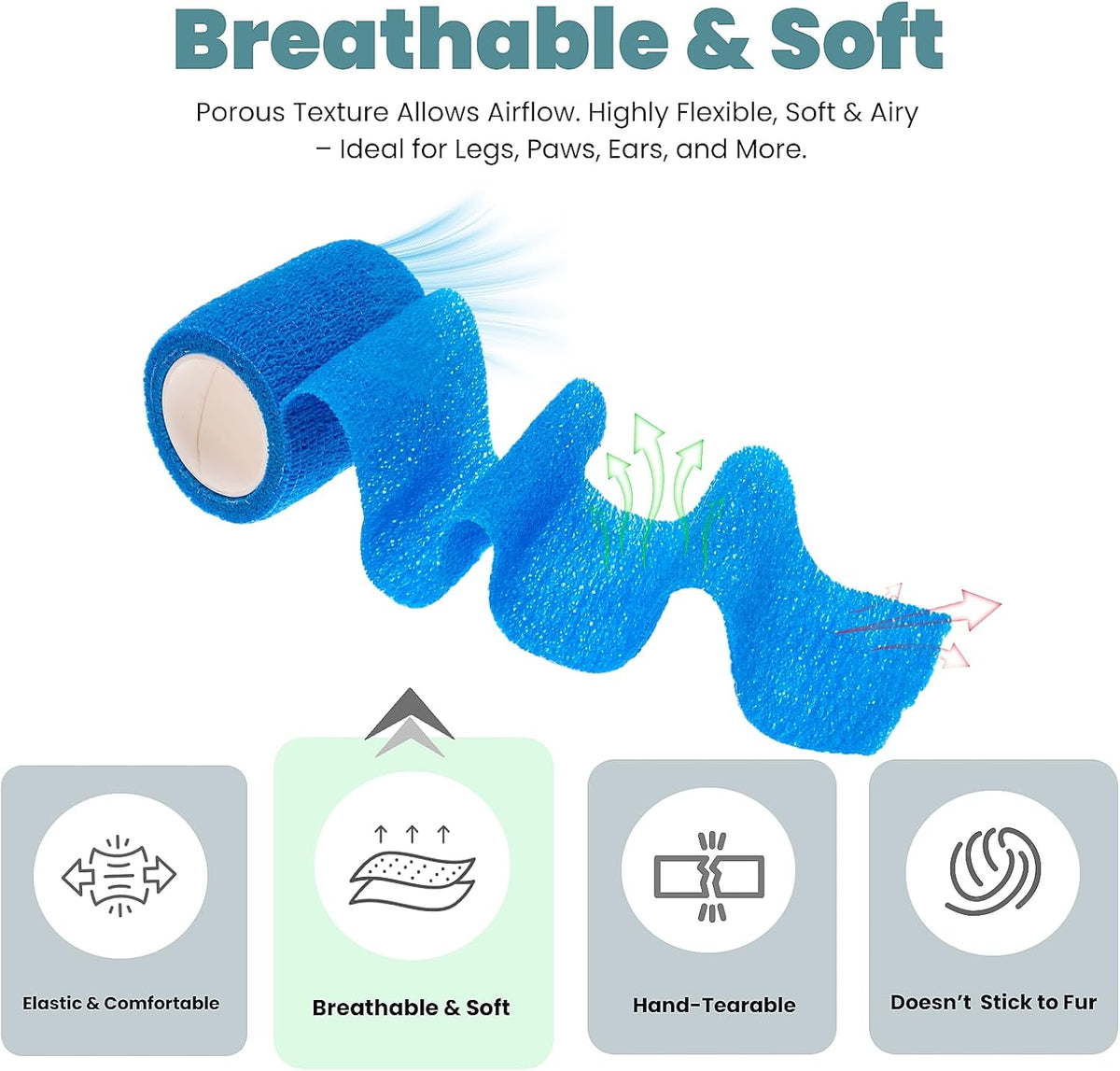Pet Bandage 6 Rolls, Adhesive Bandage, Self Adhesive Bandage, First Aid Adhesive Gauze, for Horses