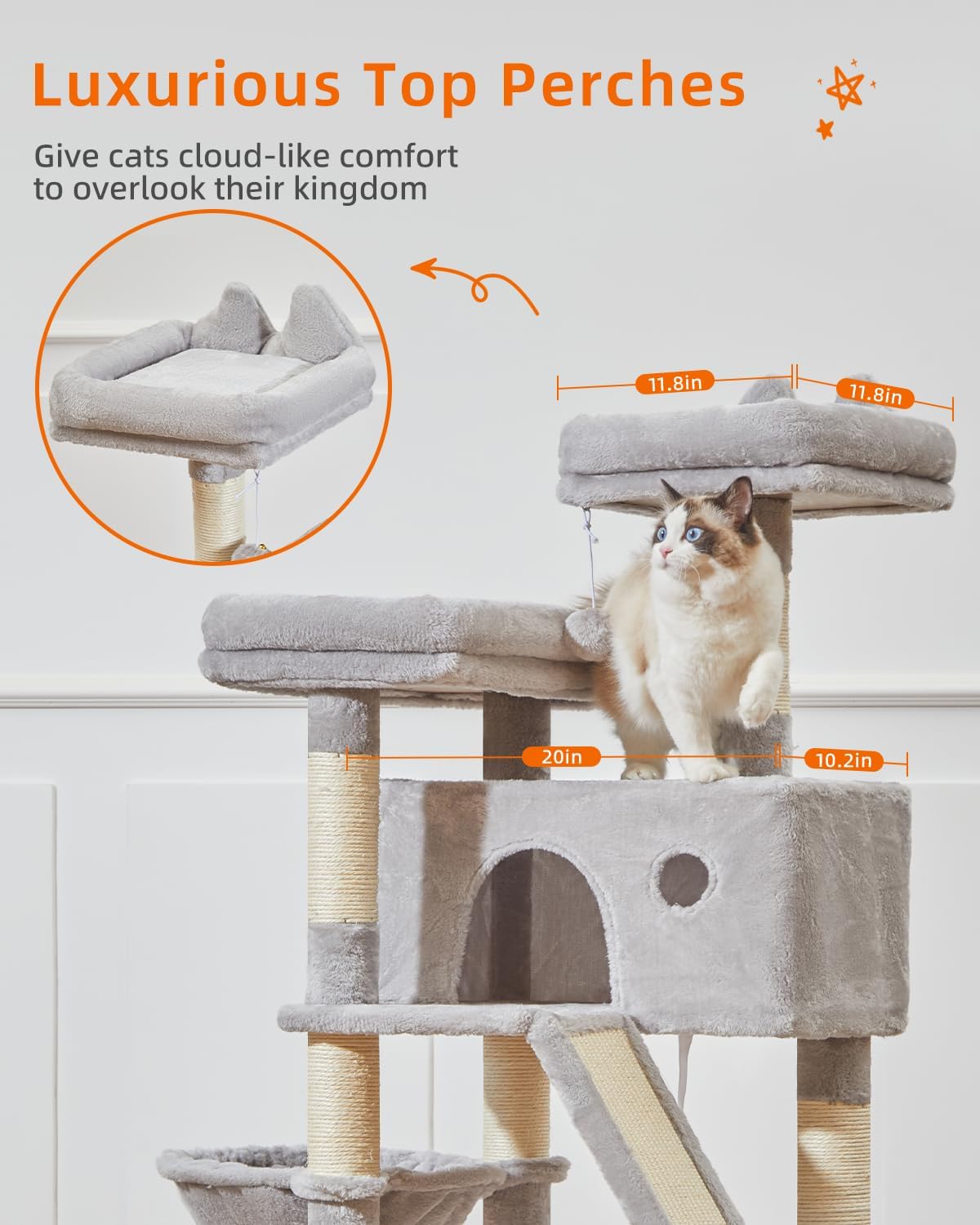 Taoqimiao Cat Tree 57.5-Inch, Cat Tower for Indoor Cats Large Adult, Extra Large Cat Condo, 8 Sisal