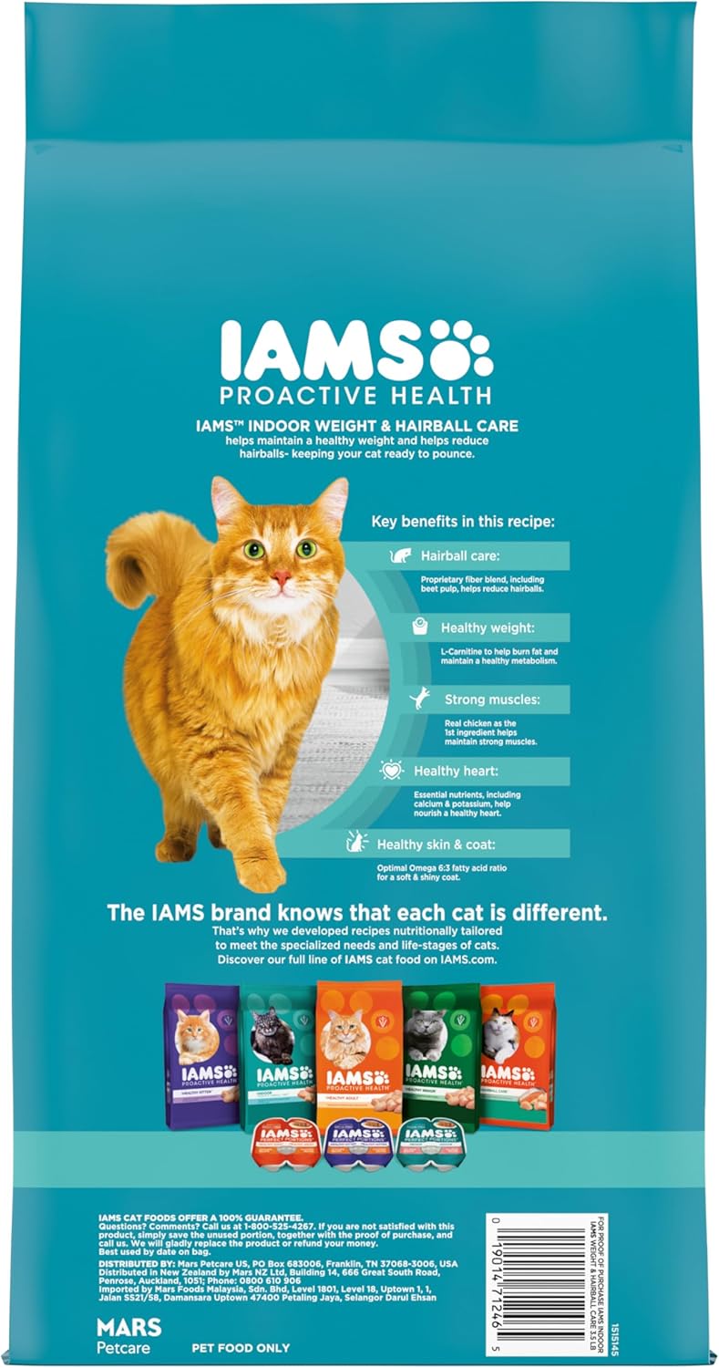 IAMS Proactive Health Indoor Weight Control & Hairball Care Adult Dry Cat Food, Chicken & Turkey