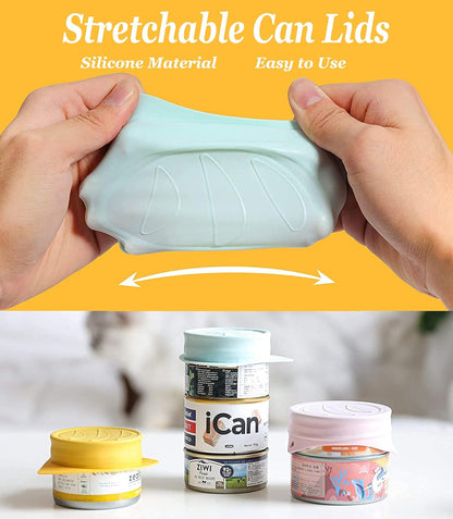 3 Pack Dog Cat Food Can Lids - Silicone Stretch Lids Covers for Pet Food Cans, Reusable Universal